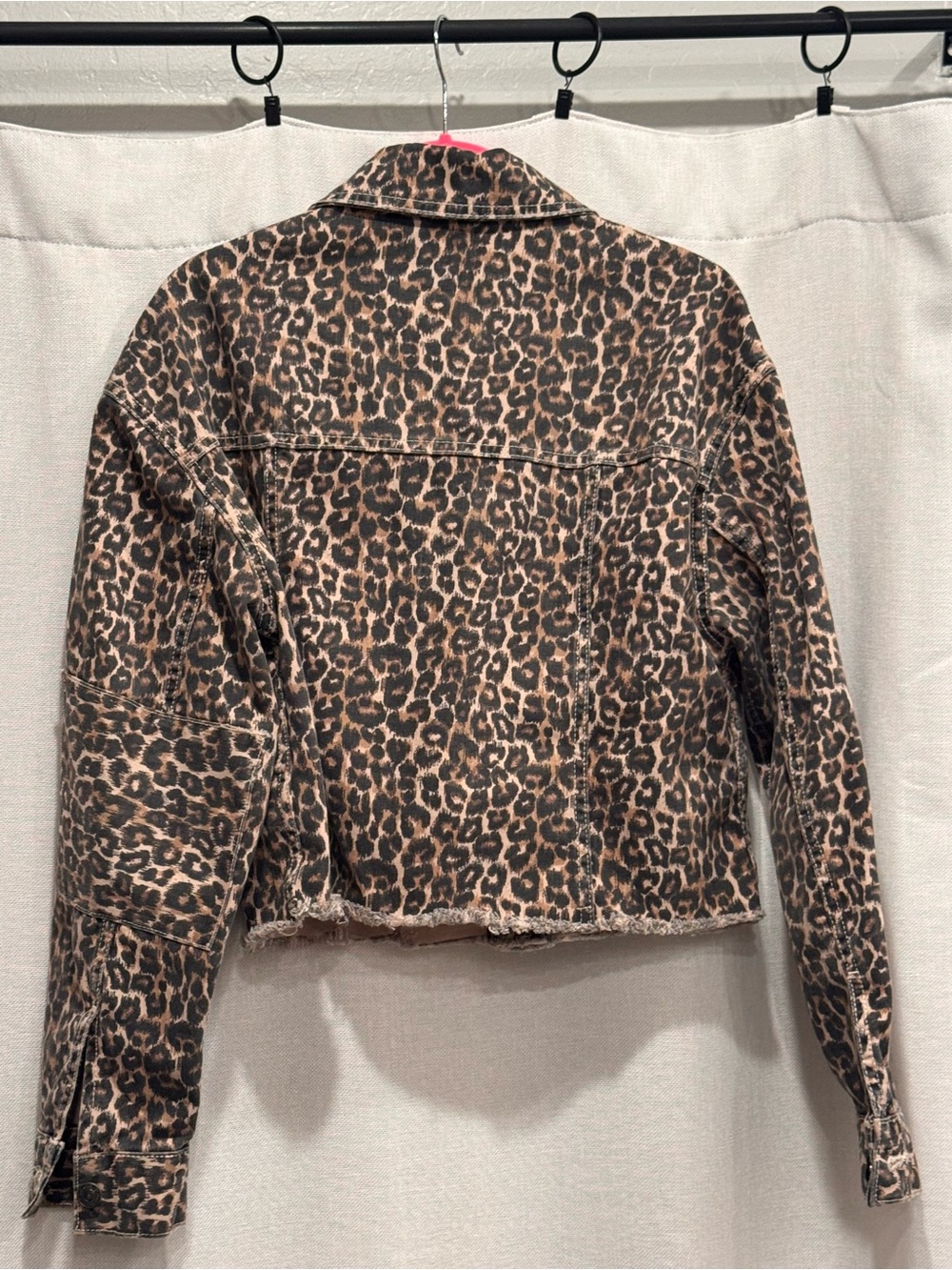 Free People Leopard Print Cropped Denim Jacket - Brown/Black - Picture 3 of 13
